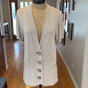 Women's Short Sleeve Button Front Knit Cardigan - Cream